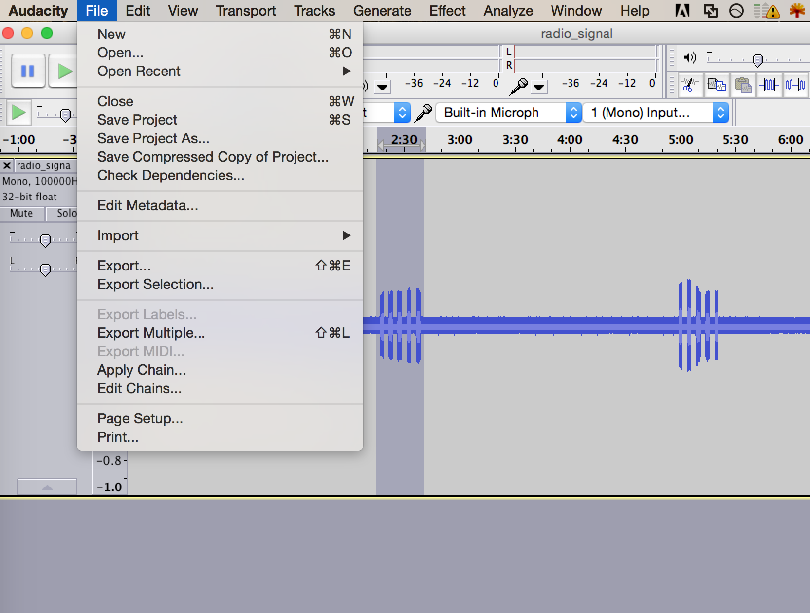 Export signals in audacity