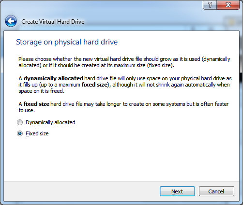 Virtualbox HD Fixed Size